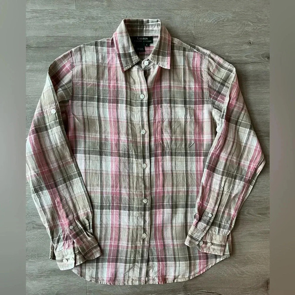 Lauren Ralph Lauren 100% Linen Plaid Shirt SZ S - Picture 1 of 5